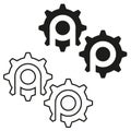 Two gear elements. Mechanical engine symbol. Industrial Vector icon set. Outline solid graphic. Royalty Free Stock Photo