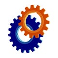 Two gears 3D vector icon. Illustration in flat style isolated on white background. Royalty Free Stock Photo