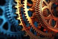 two gears meshing together against a techy background