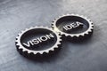 Two gears meshing together with text vision and idea