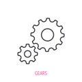 Two gears outline icon. Vector illustration. Symbols of team work and engineering. Vehicle mechanism part