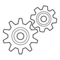 Two gears. A symbol of adjustment, training, mechanism, relationship. Hand-drawn black and white vector illustration. Isolated on