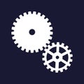 Two gears on a yellow background. White vector on dark blue background. Royalty Free Stock Photo