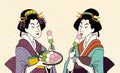 Two geisha eating mitarashi dango Royalty Free Stock Photo