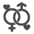 Two gender signs with hearts, unity solid icon, dating concept, male and female symbol vector sign on white background Royalty Free Stock Photo