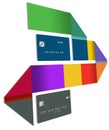 TWO generic mock credit cards are seen with a geometric and multi-colored ribbon Royalty Free Stock Photo