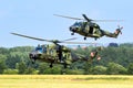 Two German Army NH90 helicopters from International Helicopter Training Centre at Buckeburg about to land during a demonstration.