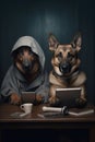 Two German Shepherds using devices. Royalty Free Stock Photo