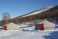 Two gers (tents) in the silence of long winter, Bogd Khaan region, Mongolia.