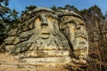 Two giant heads of devils carved into sandstone rocks,each is about 9m high.Devils Heads created by Vaclav Levy near Libechov,