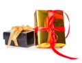 Two gift box bow red yellow black Royalty Free Stock Photo