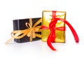 Two gift box bow red yellow black Royalty Free Stock Photo