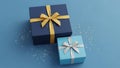Two Gift Boxes with Bows on Blue Background Royalty Free Stock Photo