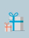 Two gift boxes, large and small, tied with ribbons. Editable falt vector illustration EPS 10 Royalty Free Stock Photo