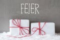 Two Gifts With Snow, Feier Means Celebration Royalty Free Stock Photo