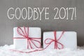 Two Gifts With Snow, Text Goodbye 2017 Royalty Free Stock Photo