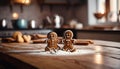 Two gingerbread people sitting on the table