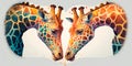 Two giraffe love each other, cats kiss, print for you Generative AI