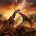 Two giraffes in the african savannah Made With Generative AI illustration