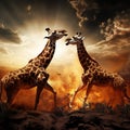 Two giraffes in the african savannah Made With Generative AI illustration
