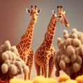 Two giraffes in lovely warm colors giraffe heads at night Royalty Free Stock Photo