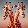 Two giraffes in lovely warm colors giraffe heads Royalty Free Stock Photo