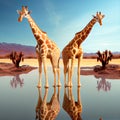 Two giraffes in lovely warm colors giraffe heads Royalty Free Stock Photo