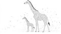 Giraffe Mother and Baby Sketch, African Wildlife Art Royalty Free Stock Photo