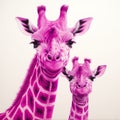 Contemporary Wall Art: Vibrant Magenta Giraffes On White Wall