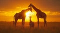 Two Giraffes Standing in Field at Sunset Royalty Free Stock Photo