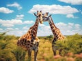 Two Giraffes Together Wildlife Animals Royalty Free Stock Photo