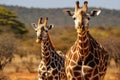 Two Giraffes in the Tsavo East National Park, Kenya, Giraffe and Plains zebra in Kruger National Park, South Africa, AI Generated Royalty Free Stock Photo