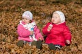 Two girl blowing bubbles outdoors Royalty Free Stock Photo