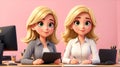 Two Girl Office Interview, Cute Girl Cartoon Character, AI Generative