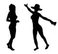 Two girl silhouettes: walk and dance.