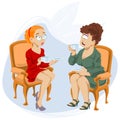 Two girlfriends is drinking tea and talking. Illustration for internet and mobile website