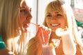 Two girlfriends enjoying cocktails Royalty Free Stock Photo