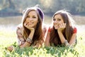 Two girlfriends outdoor Royalty Free Stock Photo