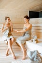 Two girlfriends relaxing in the sauna