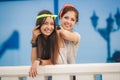 Two girlfriends spend time together in the city Royalty Free Stock Photo