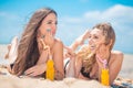 Two girlfriends on the summer beach Royalty Free Stock Photo