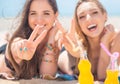 Two girlfriends on the summer beach Royalty Free Stock Photo