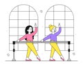 Two girls at ballet vector linear