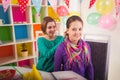 Two girls on birthday party Royalty Free Stock Photo