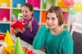 Two girls on birthday party Royalty Free Stock Photo