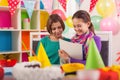 Two girls on birthday party Royalty Free Stock Photo