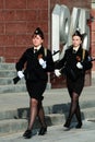 Two girls cadets with weapons Royalty Free Stock Photo