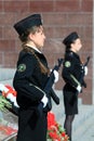 Two girls cadets with weapons Royalty Free Stock Photo