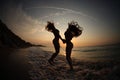 Girls DANCING IN SUNSET ON SEA