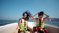 Two girls dancing on a yacht Royalty Free Stock Photo